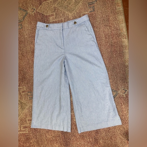 Ann Taylor loft linen cotton blend high waist wide leg cropped palazzo pants med - Picture 2 of 11